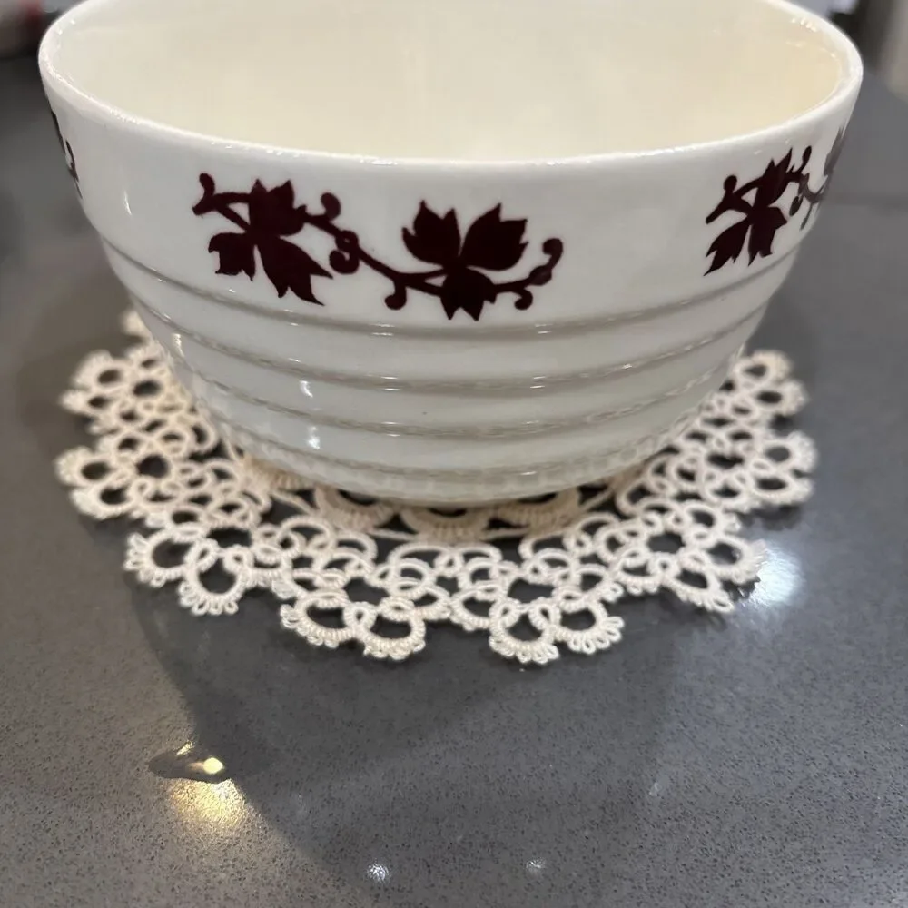 Vintage Universal Potteries Beehive Bowl With Maroon Maple Leaf Design. USA Made